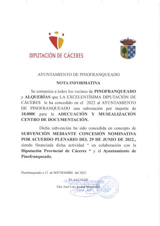 Imagen CONCESION SUBVENCION ADECUACION Y MUSEALIZACION CENTRO DE DOCUMENTACION