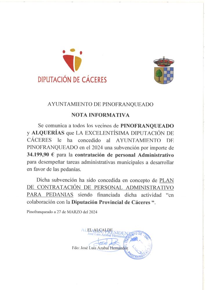 Imagen CONCESIÓN SUBVENCIÓN CONTRATACIÓN ADMINISTRATIVO PEDANIAS