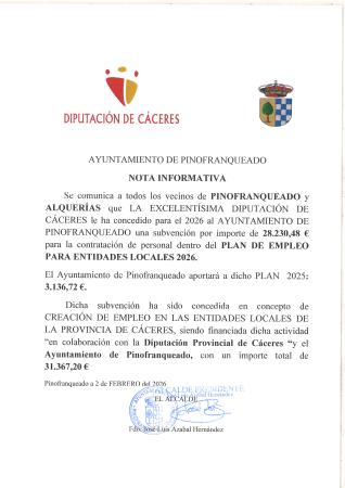 Imagen CONCESIÓN SUBVENCIÓN PLAN EMPLEO ENTIDADES LOCALES 2026