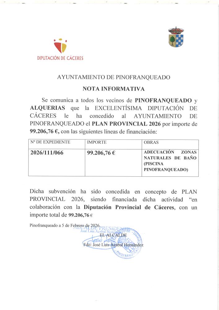 Imagen CONCESIÓN SUBVENCIÓN PLAN PROVINCIAL 2026