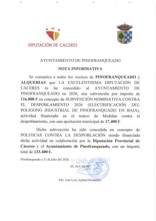 Imagen CONCESIÓN SUBVENCIÓN POLITICAS CONTRA LA DESPOBLACIÓN 2026