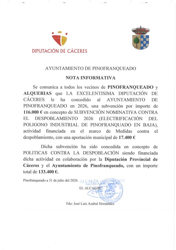 Imagen CONCESIÓN SUBVENCIÓN POLITICAS CONTRA LA DESPOBLACIÓN 2026