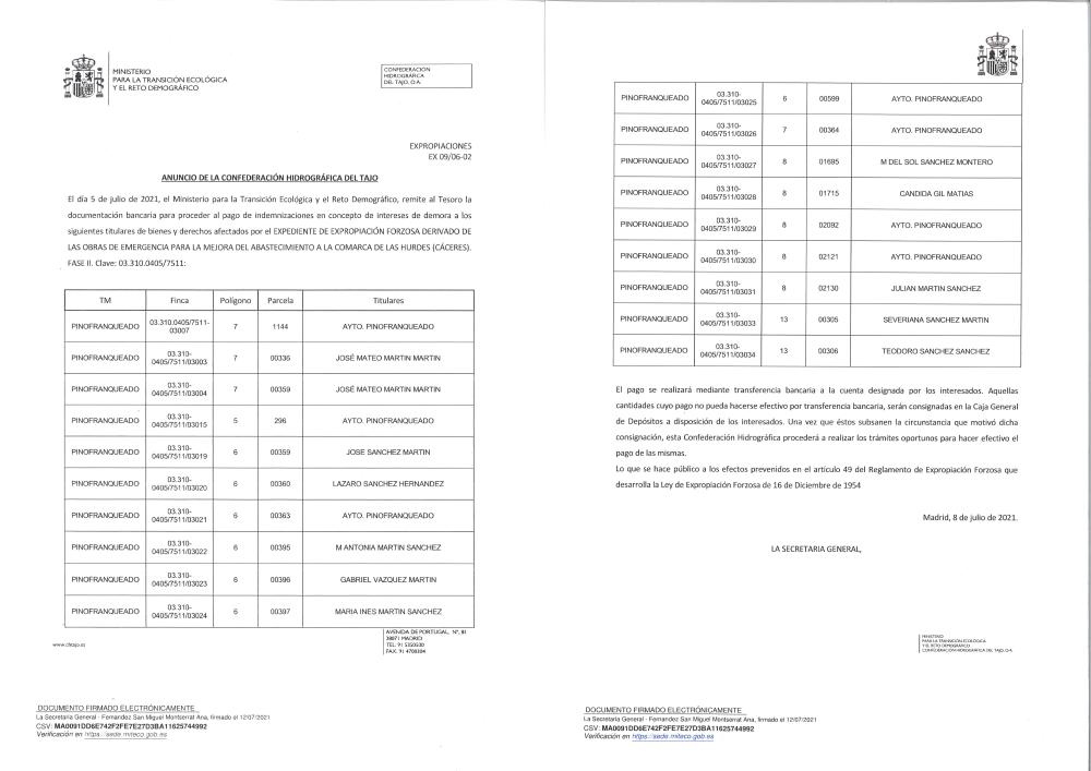 Imagen ANUNCIO DE INFORMACIÓN PÚBLICA: EXPROPIACIONES EX 09/06-02